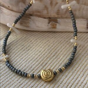 Gold and Gray Beaded Necklace